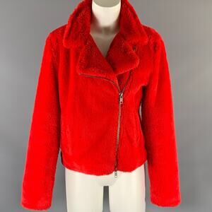 REBECCA MINKOFF Size M Red Polyester Textured Biker Jacket